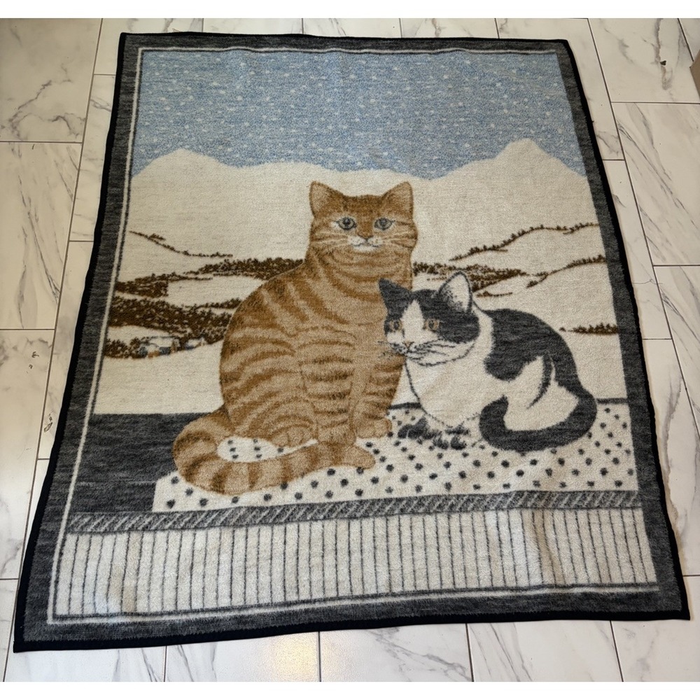 Biederlack Cats tapestry afghan throw reversible Two cats winter Night Germany